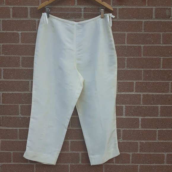 Silk Pant, 100% Silk Culotte Capri, Satin, Flowy, neutral, Highwaist, Pockets - Picture 1 of 4